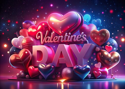 Valentine's Day poster with heart of 3D for pink love background
