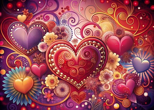 Valentine's Day poster with heart of 3D for pink love background