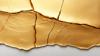 Wall Mural - Gold colored surface with cracks and a white background. Minimalistic background.