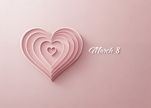 Design, 8 March with heart of 3D for pink love background
