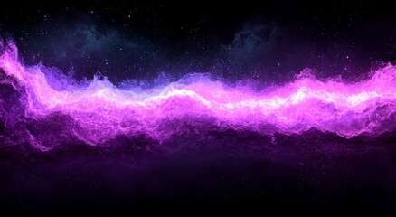 Poster - In a black background, abstract waves of neon purple and pink with flowing lines, digital art with glowing energy and smooth curves, giving an ethereal, futuristic, and minimalist touch, vibrant