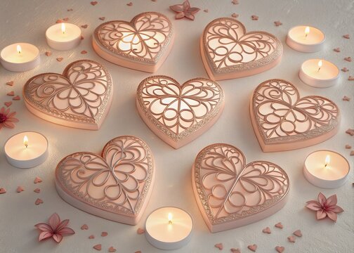 Valentine's Day poster with heart of 3D for pink love background