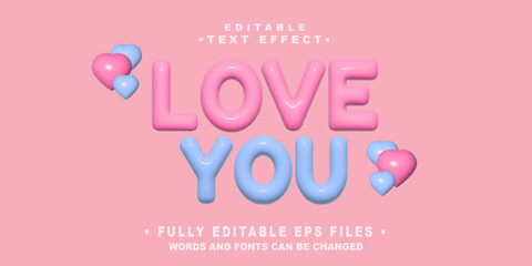 Poster - editable 3d inflate love you text effect.typhography logo