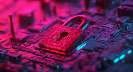 Aufkleber - A close-up of a digital lock and data network, with an extreme macro view, showcases rich burgundy and deep blue, highlighting its sophisticated and elegant design through detailed textures,