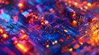© adha - Intricate circuit board design with glowing orange and blue light effect