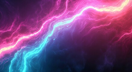 Poster - abstract waves, vibrant hues, neon shine, fluid motion, blue and pink gradient, smooth curves, digit