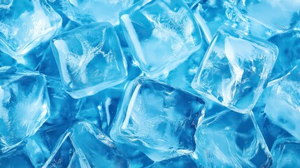 Aufkleber - Close-up of many translucent, blue ice cubes.