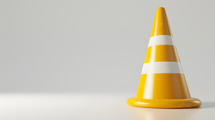 Bright yellow traffic cone on a smooth surface highlighting safety in construction areas