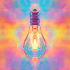 Aufkleber - Abstract light bulb with vibrant rainbow-colored background, symbolizing creativity, innovation, and new ideas