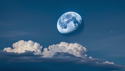Wall Mural - Ethereal Blue Moon Illuminates the Cloudy Night Sky