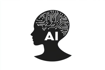 Poster - Silhouette of a human head with circuit patterns symbolizing AI