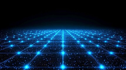 Poster - Abstract glowing blue grid, digital network.