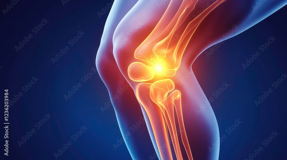 X-ray image showing inflamed human knee joint with highlighted pain ...