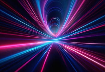 Aufkleber - Abstract image depicting vibrant pink, blue, and purple light streaks converging towards a central point, creating an illusion of speed and movement through a dark, tunnel-like space.  The effect is d