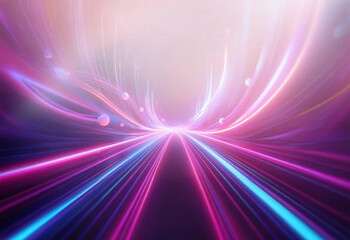Poster - Abstract sci-fi background image featuring a double exposure effect.  Vibrant pink and blue streaks create a dynamic, futuristic road leading to a bright horizon.