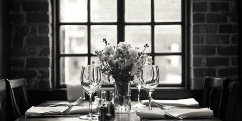 Wall Mural - Black and White Dining Table