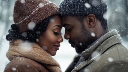 Wall Mural - Couple Standing in Snow