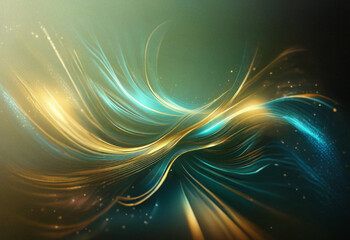 Poster - Abstract sci-fi background featuring a double exposure effect.  Golden and teal energy flows create a dynamic, swirling composition.