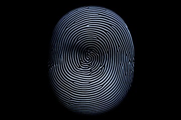 Poster - Fingerprint glowing on a dark background represents digital security, biometric identification, and access control in modern technology