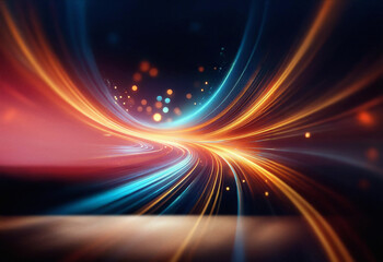 Poster - Abstract sci-fi background featuring a double exposure of vibrant, swirling light trails.  The image evokes a sense of speed and futuristic energy.