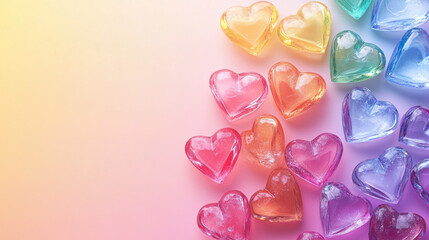 Poster - Colorful heart-shaped crystals in soft pastel tones, arranged beautifully to symbolize love, affection, and Valentine's Day.