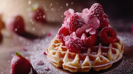 Wall Mural - Raspberries on Waffle