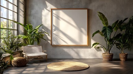 Poster - Mockup poster a white frame close up placed against a minimalist wall with subtle textures The soft lighting highlights the artwork and enhances the modern aesthetic in this detailed 3D render