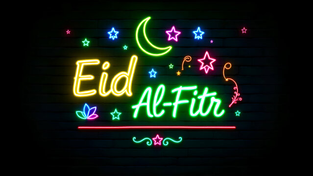 happy eid al-fitr typography with moon and star, Happy Eid al-Fitr, Eid Mubarak, Eid al-Adha, Ramadan, Mubarak, Id-e-Milad Muslim Festival Illustration Image 
