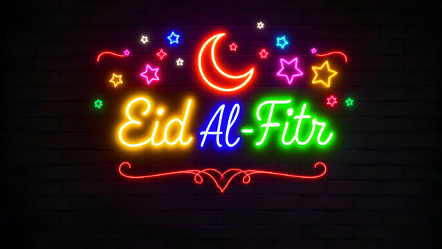 happy eid al-fitr typography with moon and star, Happy Eid al-Fitr, Eid Mubarak, Eid al-Adha, Ramadan, Mubarak, Id-e-Milad Muslim Festival Illustration Image 
