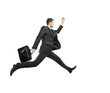 © peshkova - Businessman in a suit running with a briefcase, dynamic pose, isolated on a clean white background. Concept of hurry, business, or success