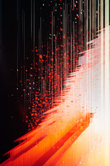 Poster - Abstract digital design of glowing vertical lines and red data elements, symbolizing data processing, technology, and futuristic concepts.