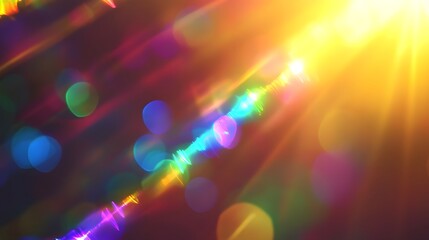 Aufkleber - Mesmerizing display of vibrant colorful flare light burst effect with glowing orbs prism like rays and a kaleidoscope of radiant luminous illumination against a blurred hazy background