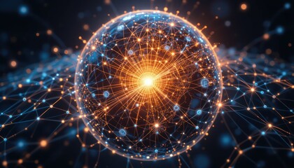 Global network connection, glowing sphere, digital data, abstract background, tech concept