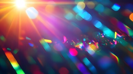 Leinwandbilder - Vibrant colorful and abstract background featuring a blurred and defocused bokeh effect with shimmering sparkling lights glowing beams of illumination and a kaleidoscopic prism of colors