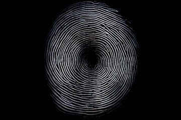 Poster - Fingerprint pattern forming concentric circles on a black background, representing identity, security, and biometric authentication