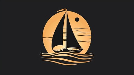 Wall Mural - A silhouette of a sailboat sailing on the ocean at sunset.