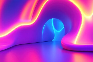Poster - Colorful abstract design with glowing lines and smooth curves in a modern space