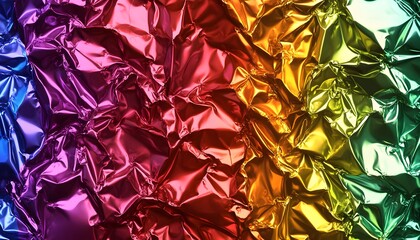 Fototapete - Rainbow Colored Crumpled Foil Abstract Background