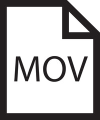 Poster - File icon. Format of document on computer outline symbol. MOV file sign. Audio extension graphic multimedia application software folder. Presentation audio design isolated on transparent background.
