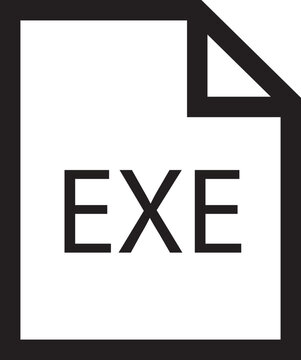 File icon. Format of document on computer outline symbol. EXE file sign. Audio extension graphic multimedia application software folder. Presentation audio design isolated on transparent background.