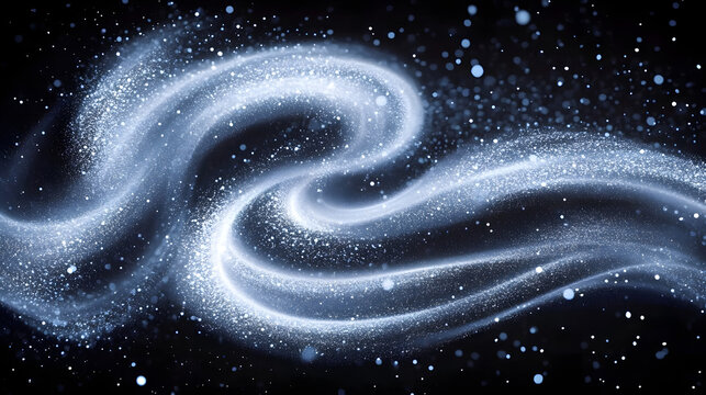 Realistic set of cold air flows isolated on black background. Vector illustration of cool wind motion effect, blizzard trails with sparkling particles, conditioner work, magic energy vortex, freshness