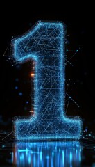 Poster - Glowing 3D Number One on Futuristic Digital Background, Symbol of Innovation and Technology.