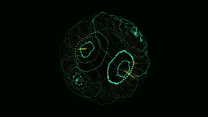 Poster - Vector sci-fi green sphere with particles and lines. Concept network connection. Frame sphere. Abstract technology background.