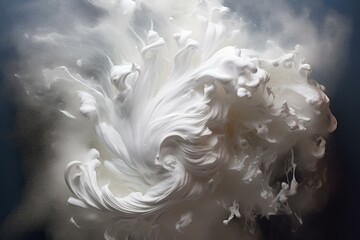 Poster - White foam is creating abstract shapes while expanding in water, with a dark background