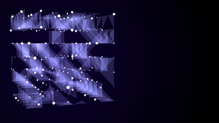 Poster - Vector futuristic space blue cube. Network connection structure cyberspace with moving particles in closed room. Big data visualization. Abstract cyber security background.