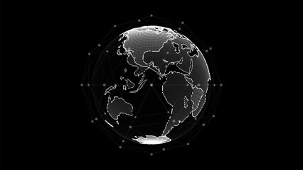 Poster - Virtual vector planet Earth with data connection network. Technological digital globe world background. Abstract sphere with particles and lines. Security artificial intelligence of the planet.