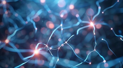 Poster - A digital rendering of a brain with glowing blue and orange lines.