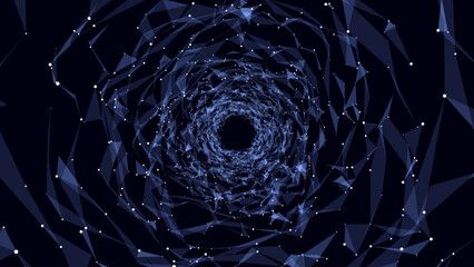 Poster - Abstract sci-fi blue tunnel. Wormhole absorbs cyberspace. 3D portal. Vector futuristic fantasy high-tech funnel.