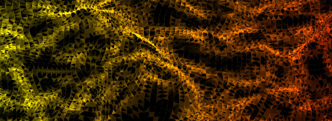 Poster - Vector digital technology wave with top view. Dark cyberspace with colors motion dots and lines. Futuristic digital background. Big data analytics.