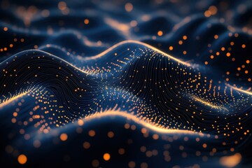 Poster - Creative representation of a digital landscape with glowing particles and flowing lines